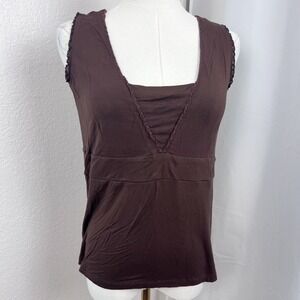 Y2K Babydoll Top Womens Small Brown Tank Fairygrunge Layering Lace Trim Festival